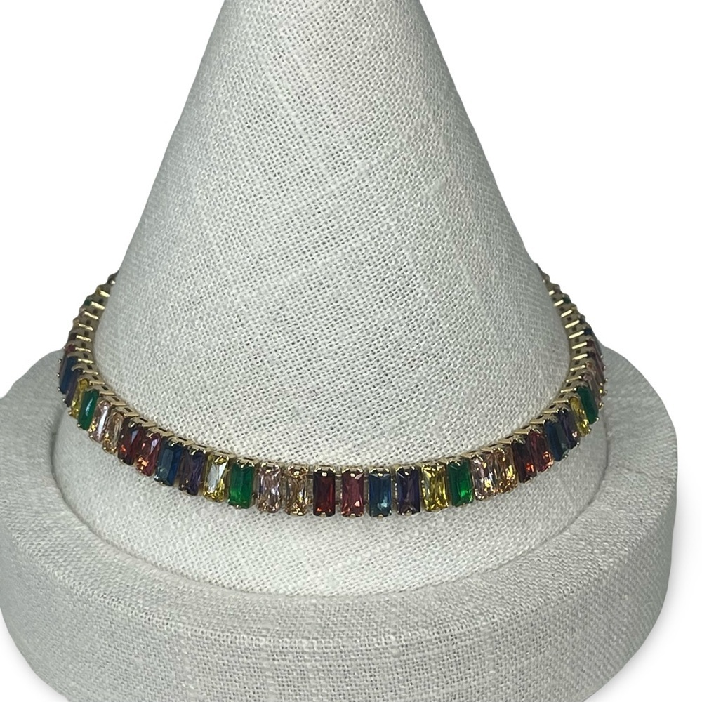 Multicolor Gold Gemstone Adjustable Tennis Bracelet